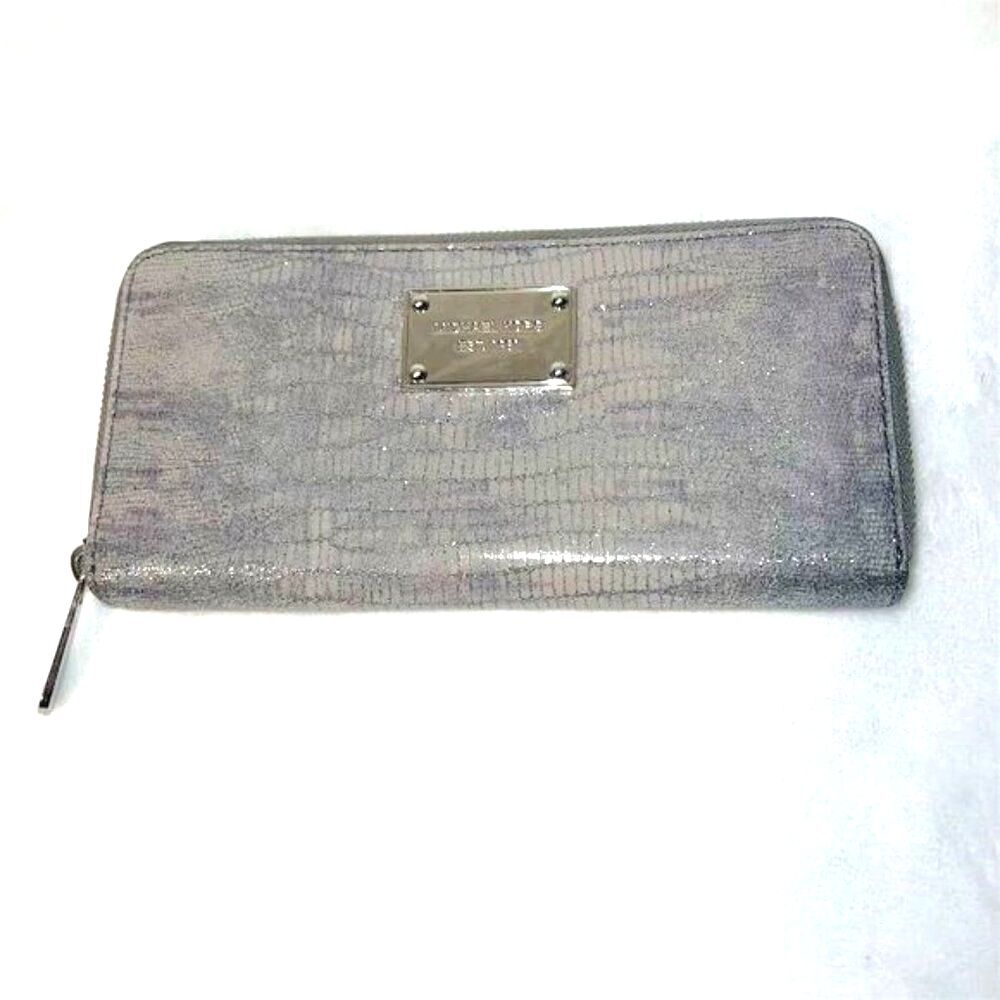 Michael Kors Women's Gray Snakeskin Leather Zip-Around Wallet